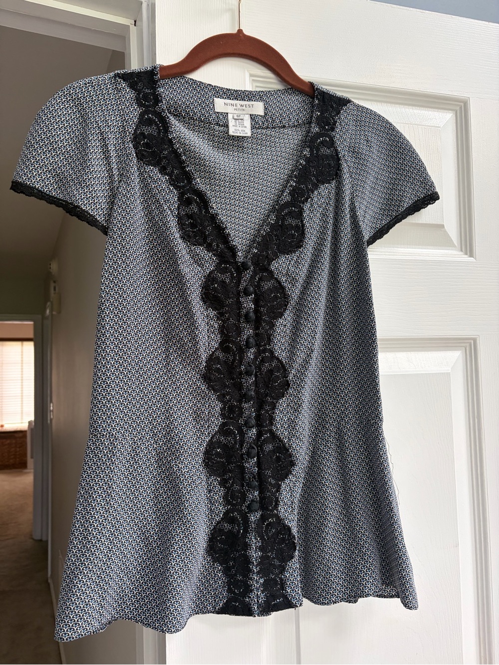 Vintage silk Short Sleeve Lace-Trim Top